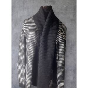 GAP Black White Gray Open Front Shawl Collar Wool Blend Cardigan Sz L